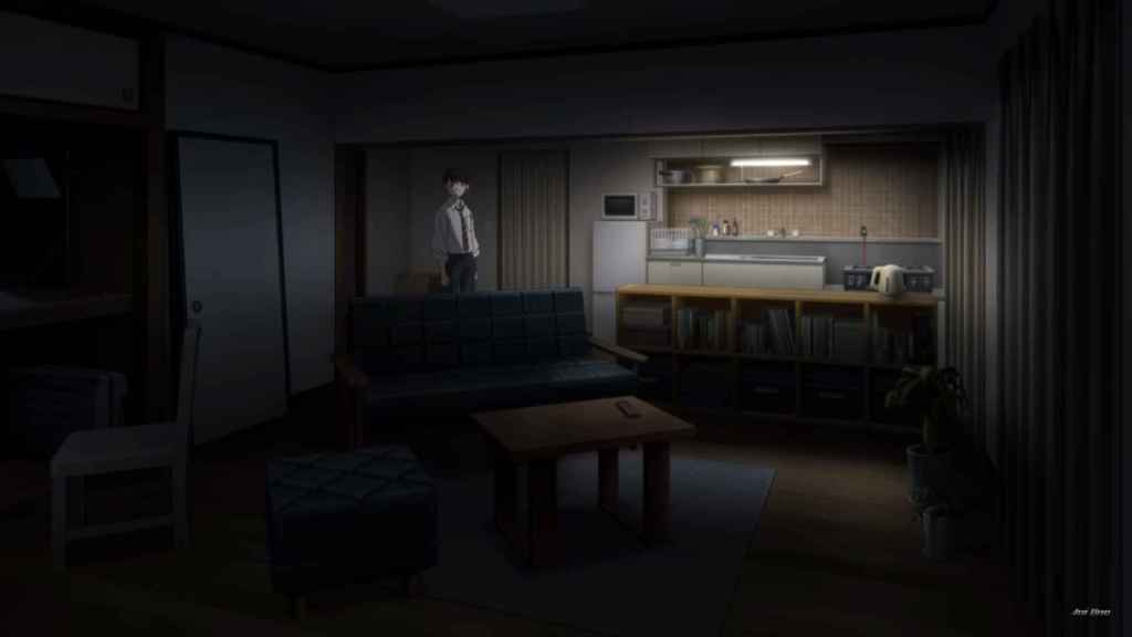 Haruka standing in Koya's empty apartment